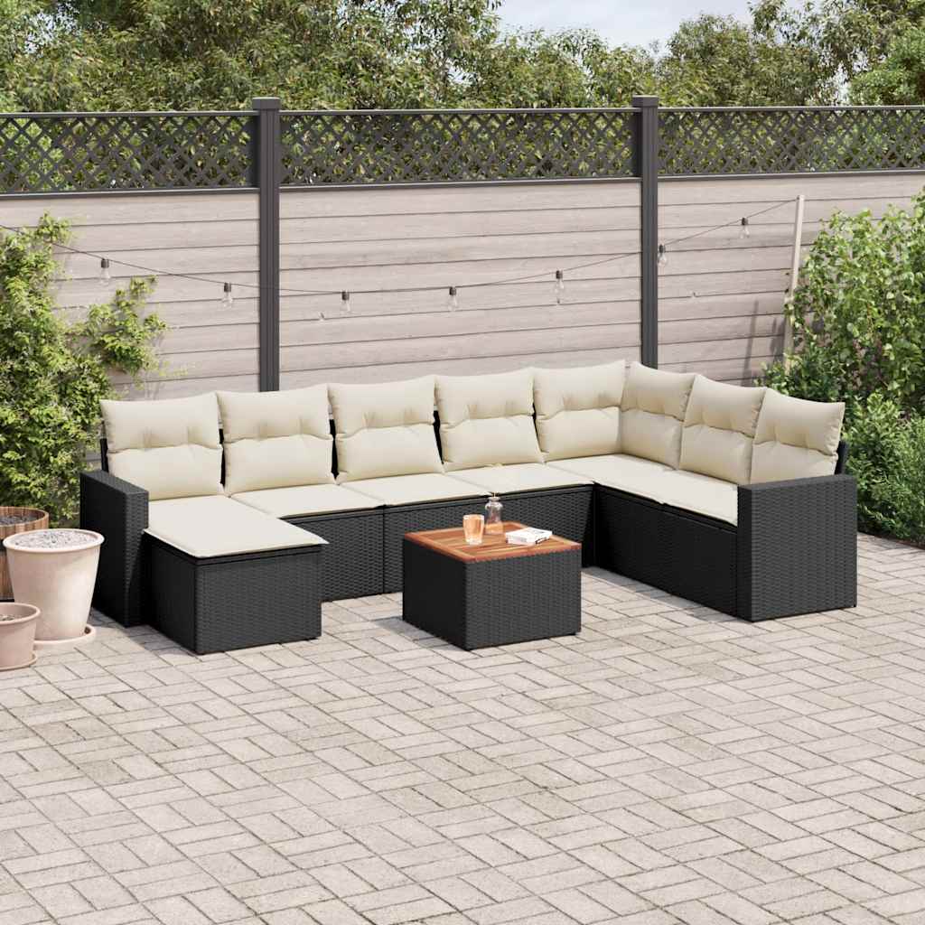 9-delige Loungeset met kussens poly rattan zwart is nu te koop bij PeponiXL, paradijselijk wonen!