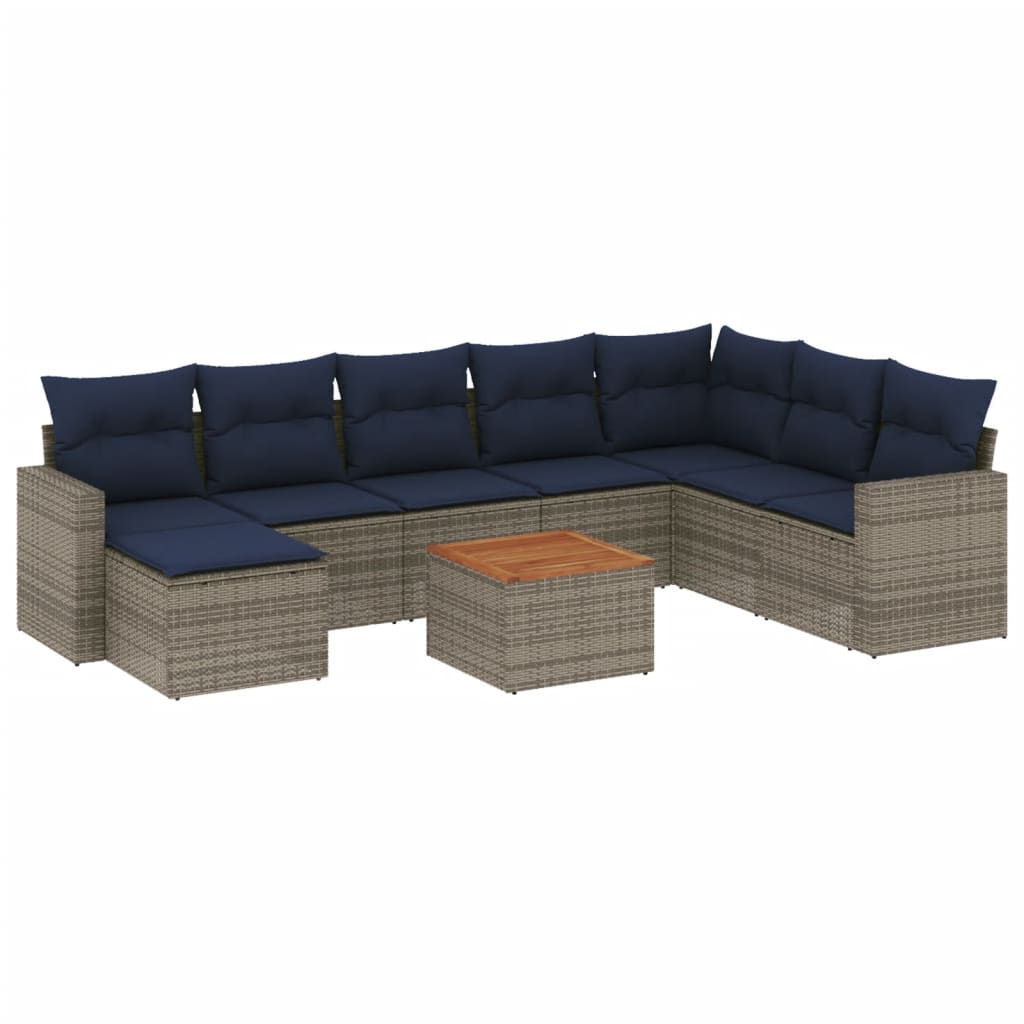 9-delige tuinbankset met kussens, grijs polyrotan is nu te koop bij PeponiXL, paradijselijk wonen!