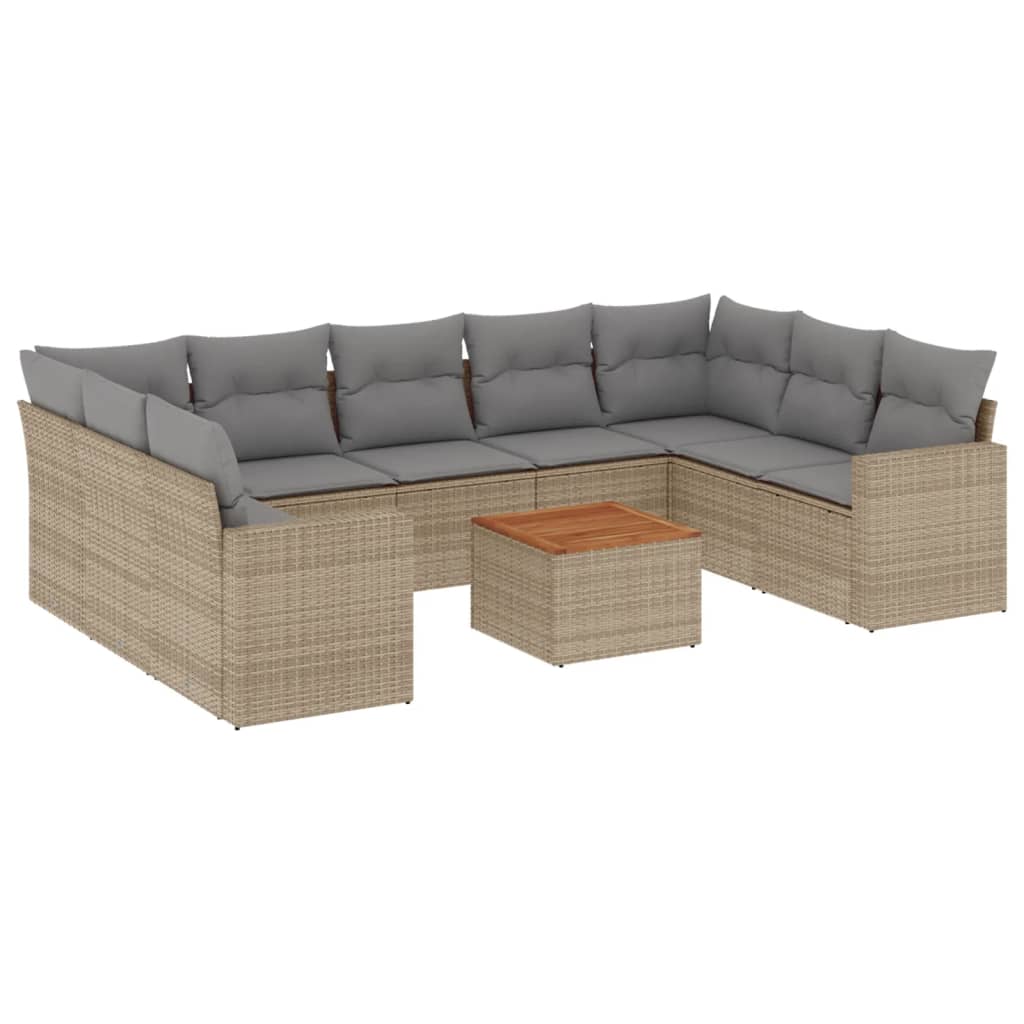 10-delige Loungeset met kussens poly rattan gemengd beige is nu te koop bij PeponiXL, paradijselijk wonen!