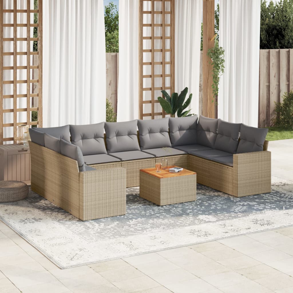 10-delige Loungeset met kussens poly rattan gemengd beige is nu te koop bij PeponiXL, paradijselijk wonen!