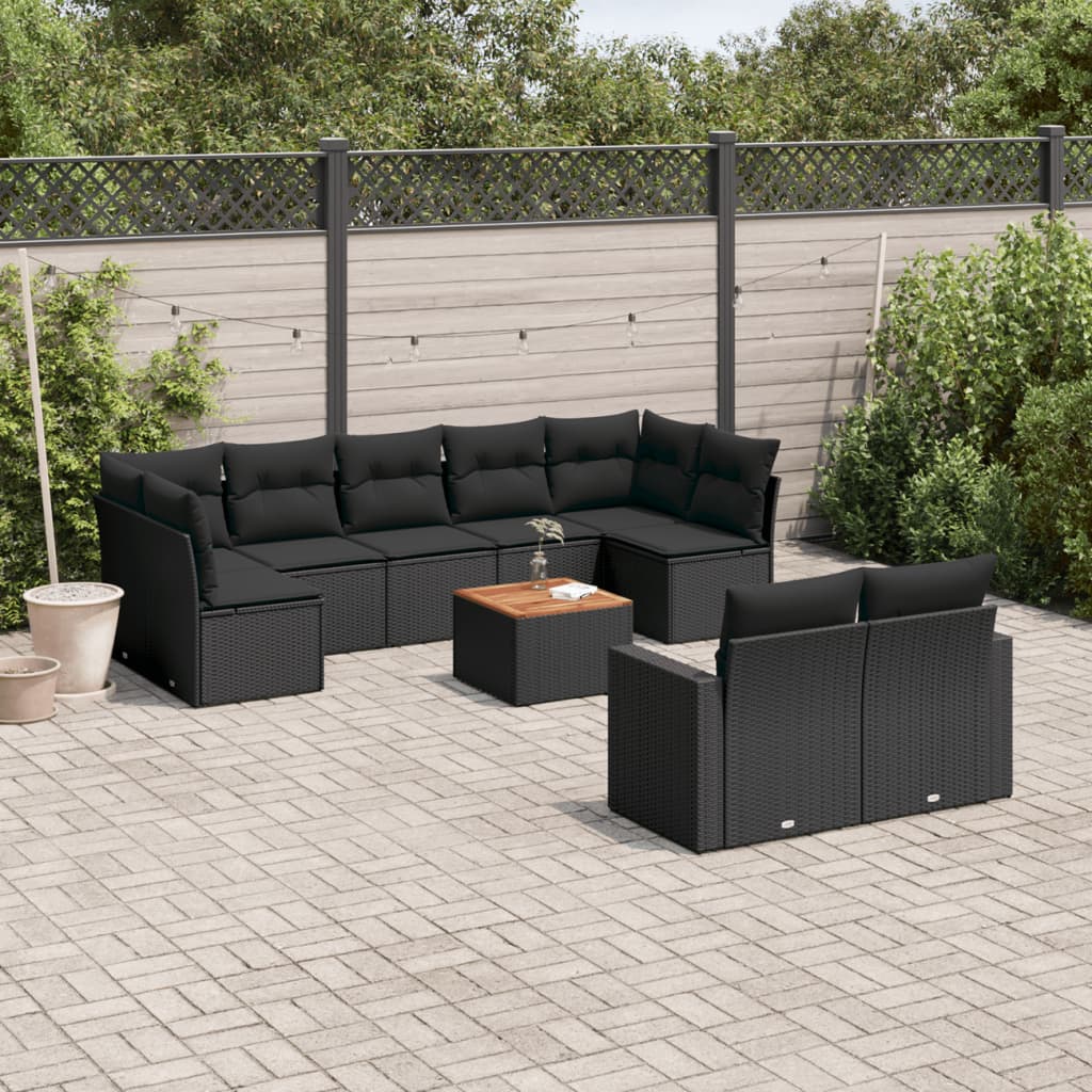 10-delige Loungeset met kussens poly rattan zwart is nu te koop bij PeponiXL, paradijselijk wonen!