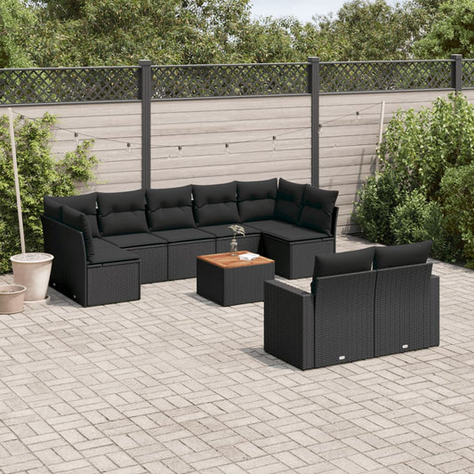 10-delige Loungeset met kussens poly rattan zwart is nu te koop bij PeponiXL, paradijselijk wonen!