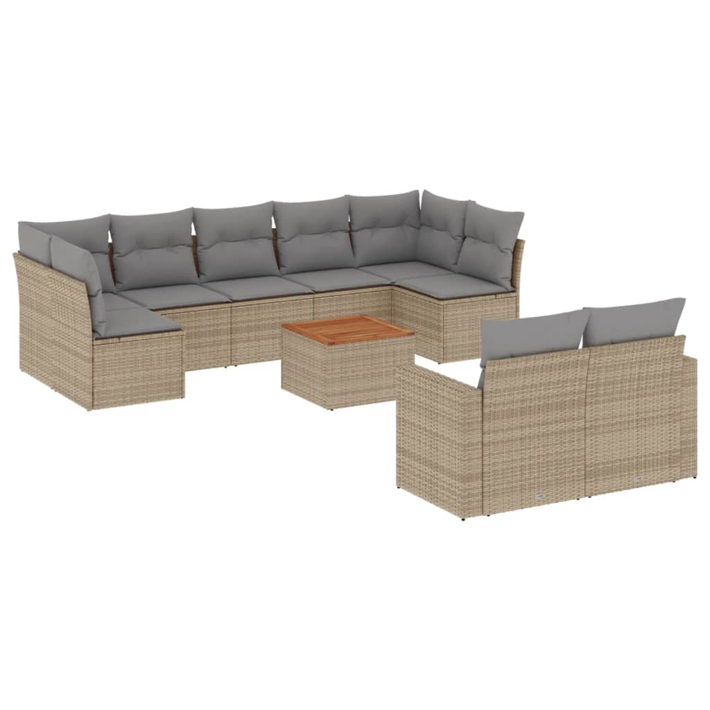 10-delige Loungeset met kussens poly rattan gemengd beige is nu te koop bij PeponiXL, paradijselijk wonen!