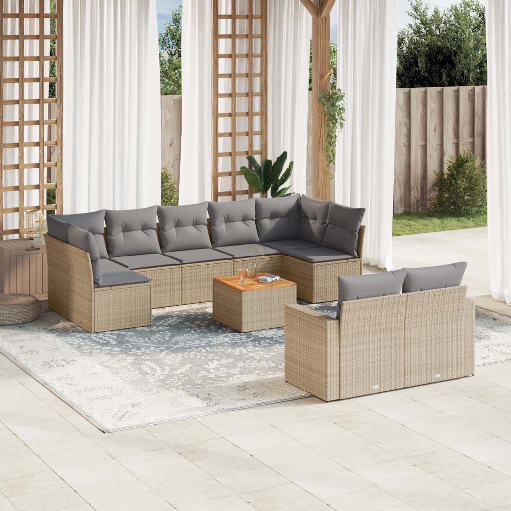 10-delige Loungeset met kussens poly rattan gemengd beige is nu te koop bij PeponiXL, paradijselijk wonen!
