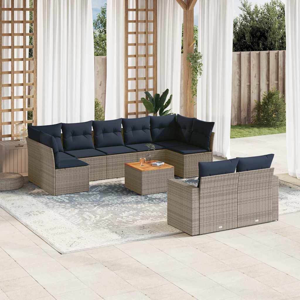 10-delige Loungeset met kussens poly rattan grijs is nu te koop bij PeponiXL, paradijselijk wonen!