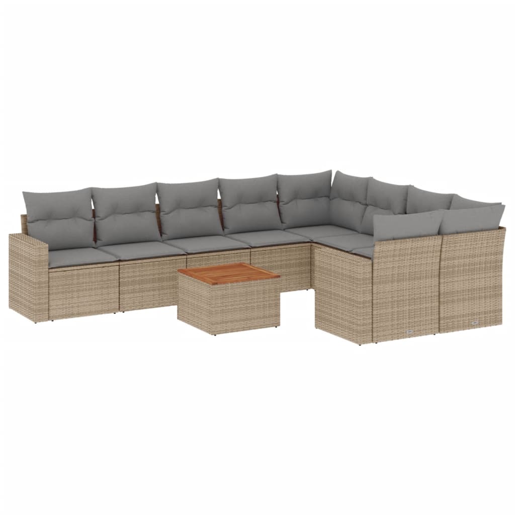 10-delige Loungeset met kussens poly rattan gemengd beige is nu te koop bij PeponiXL, paradijselijk wonen!