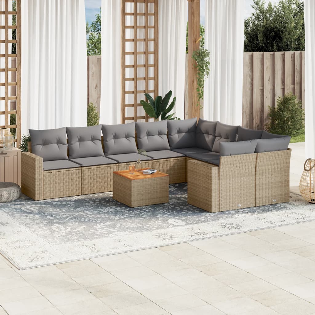 10-delige Loungeset met kussens poly rattan gemengd beige is nu te koop bij PeponiXL, paradijselijk wonen!