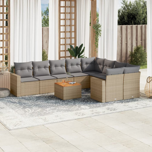 10-delige Loungeset met kussens poly rattan gemengd beige is nu te koop bij PeponiXL, paradijselijk wonen!