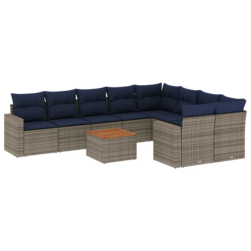 10-delige Loungeset met kussens poly rattan grijs is nu te koop bij PeponiXL, paradijselijk wonen!