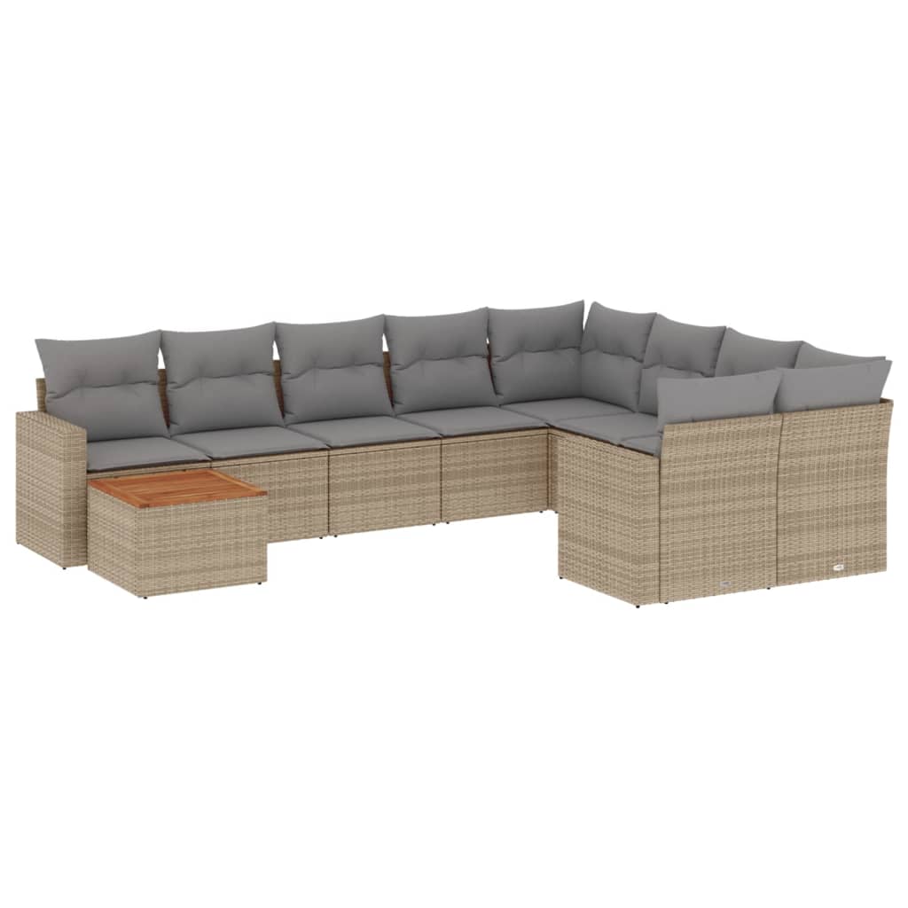 10-delige Loungeset met kussens poly rattan gemengd beige is nu te koop bij PeponiXL, paradijselijk wonen!