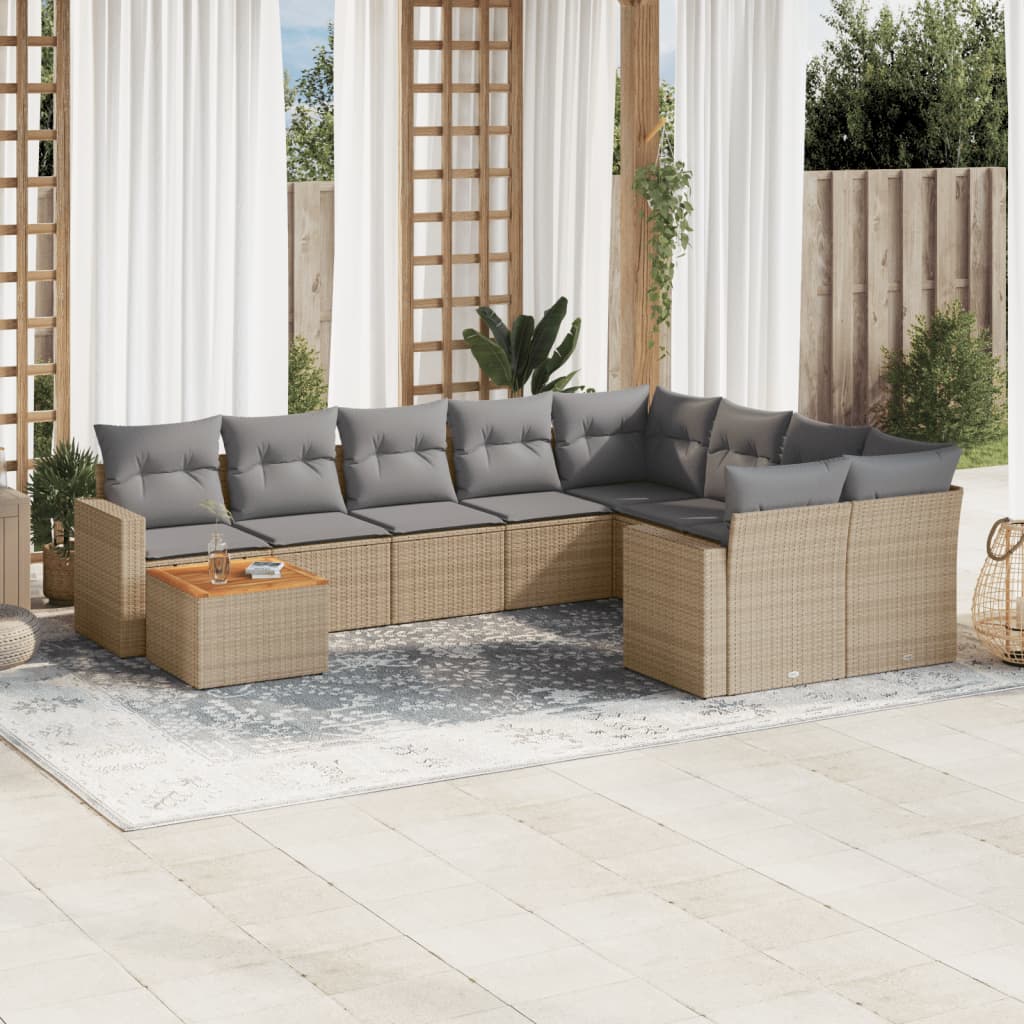 10-delige Loungeset met kussens poly rattan gemengd beige is nu te koop bij PeponiXL, paradijselijk wonen!