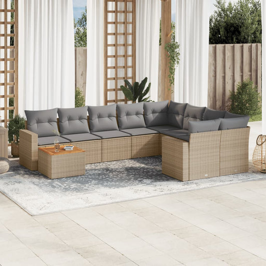 10-delige Loungeset met kussens poly rattan gemengd beige is nu te koop bij PeponiXL, paradijselijk wonen!