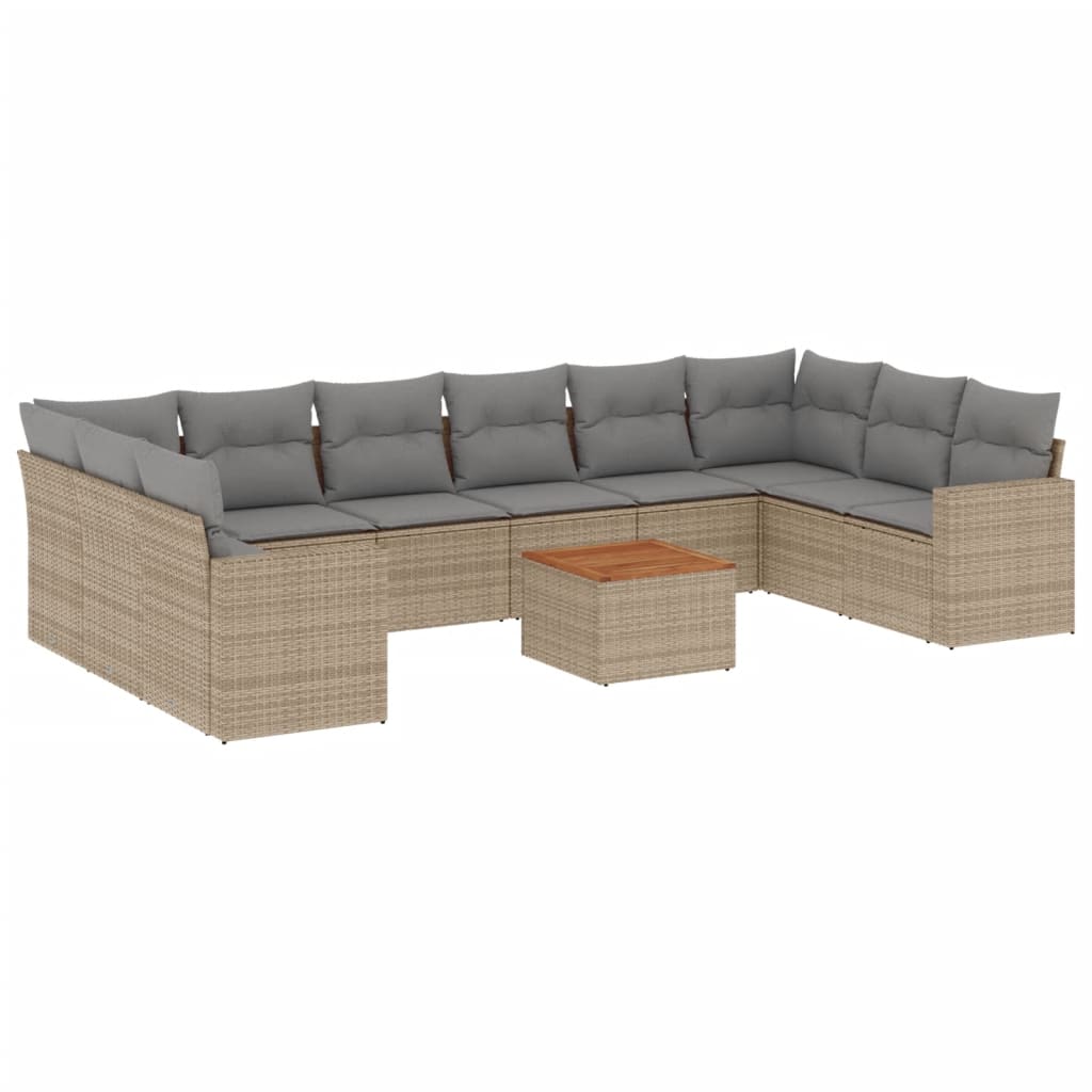 11-delige Loungeset met kussens poly rattan gemengd beige is nu te koop bij PeponiXL, paradijselijk wonen!