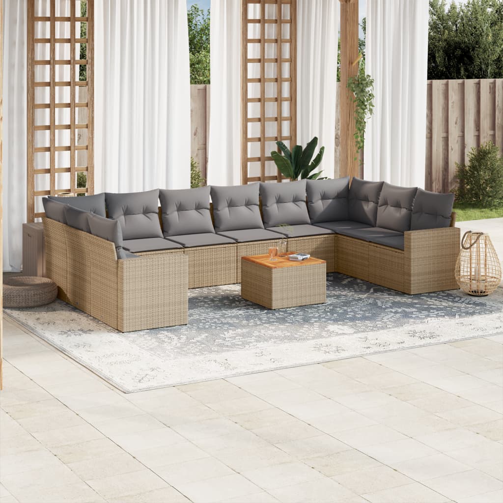 11-delige Loungeset met kussens poly rattan gemengd beige is nu te koop bij PeponiXL, paradijselijk wonen!
