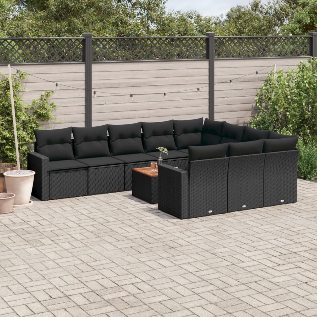 11-delige Loungeset met kussens poly rattan zwart is nu te koop bij PeponiXL, paradijselijk wonen!
