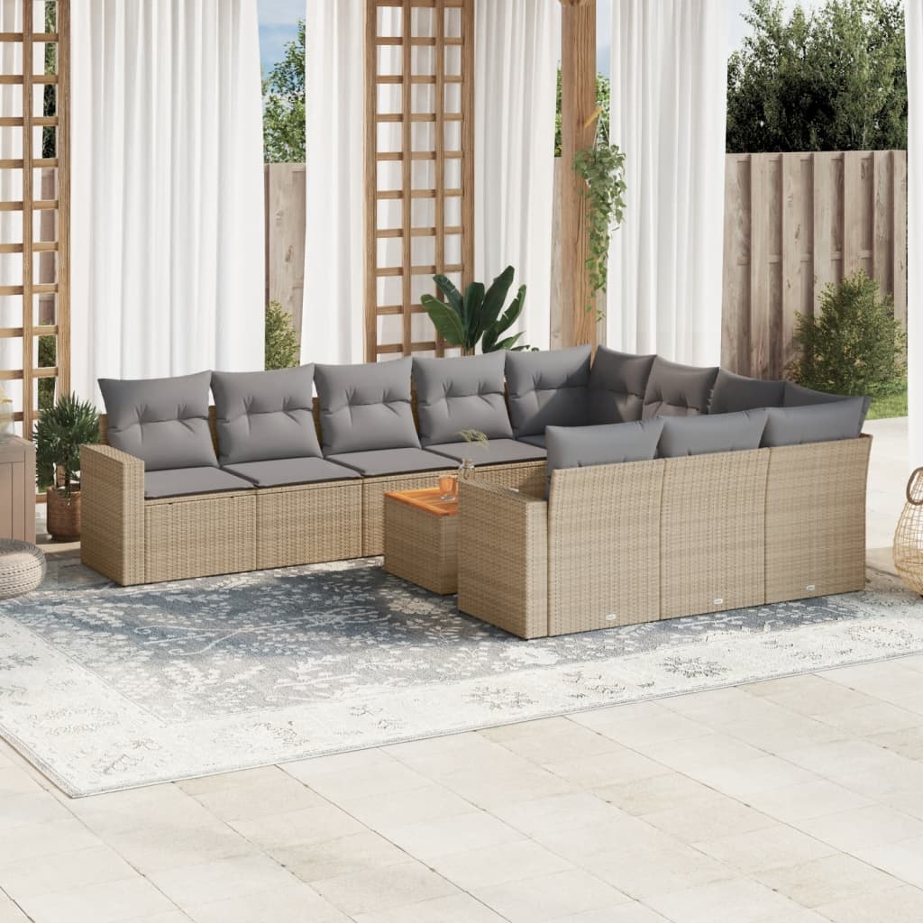 11-delige Loungeset met kussens poly rattan gemengd beige is nu te koop bij PeponiXL, paradijselijk wonen!