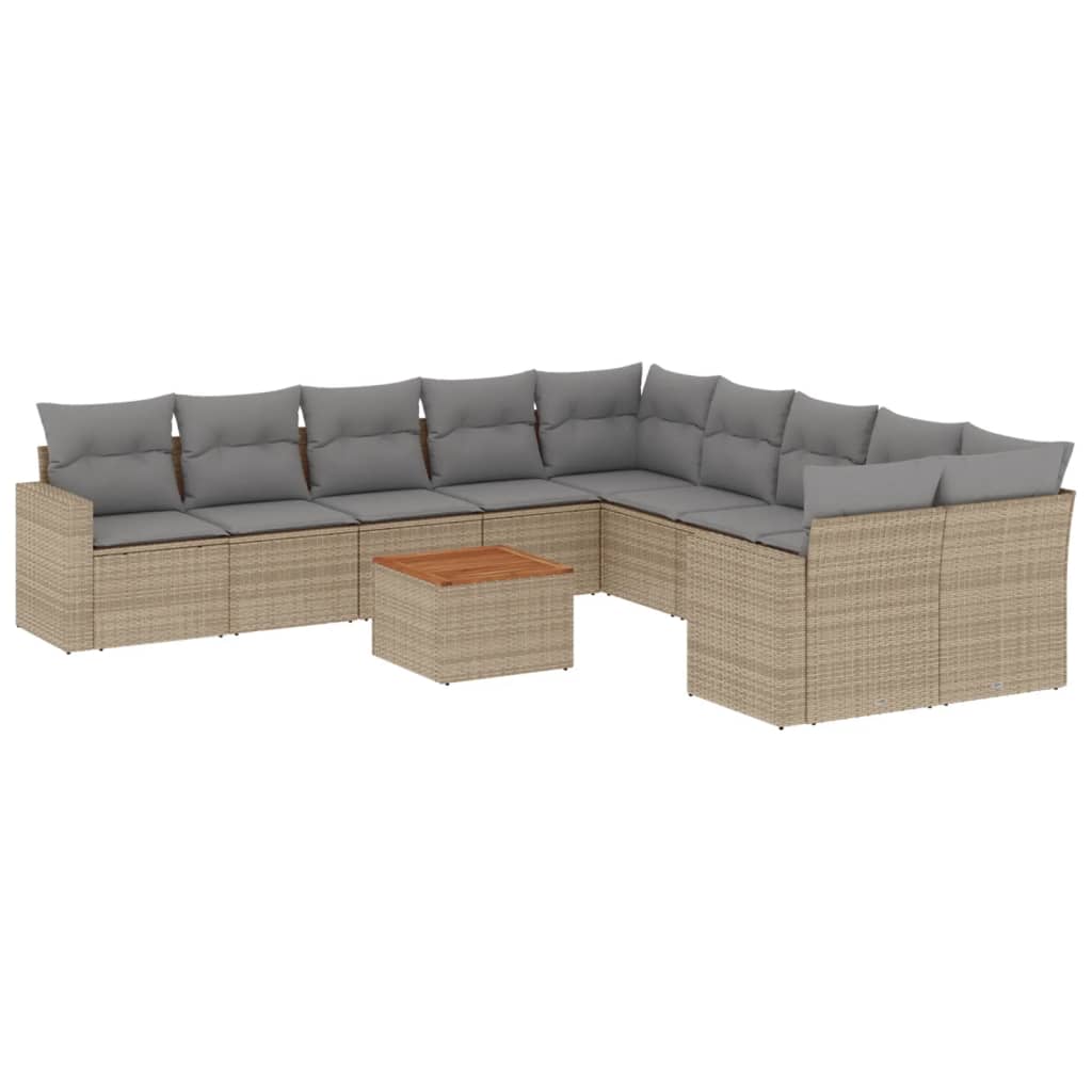 11-delige Loungeset met kussens poly rattan gemengd beige is nu te koop bij PeponiXL, paradijselijk wonen!