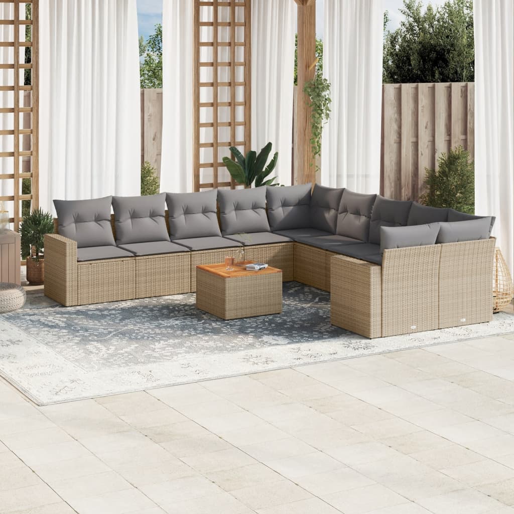 11-delige Loungeset met kussens poly rattan gemengd beige is nu te koop bij PeponiXL, paradijselijk wonen!