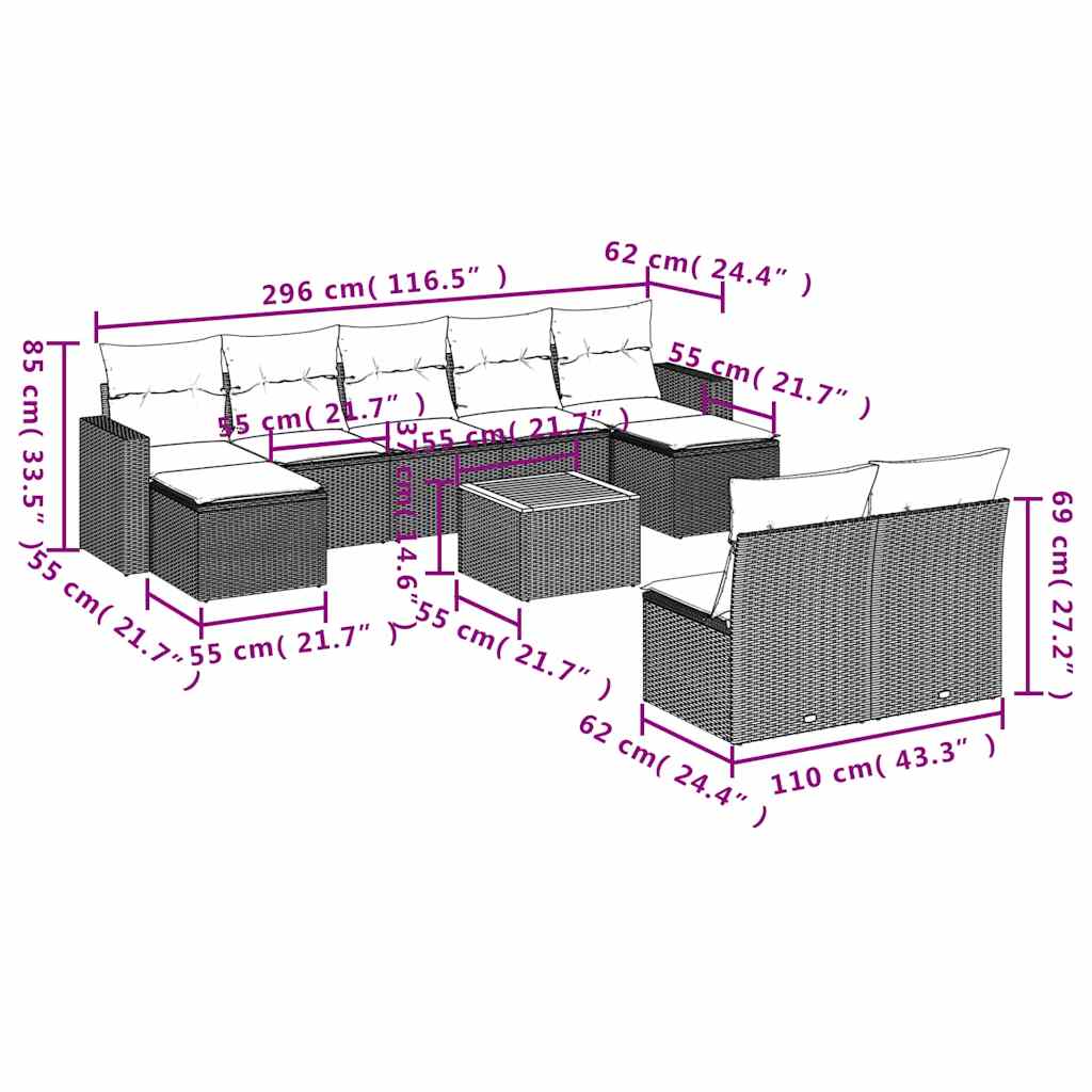 10-delige Loungeset met kussens poly rattan zwart is nu te koop bij PeponiXL, paradijselijk wonen!