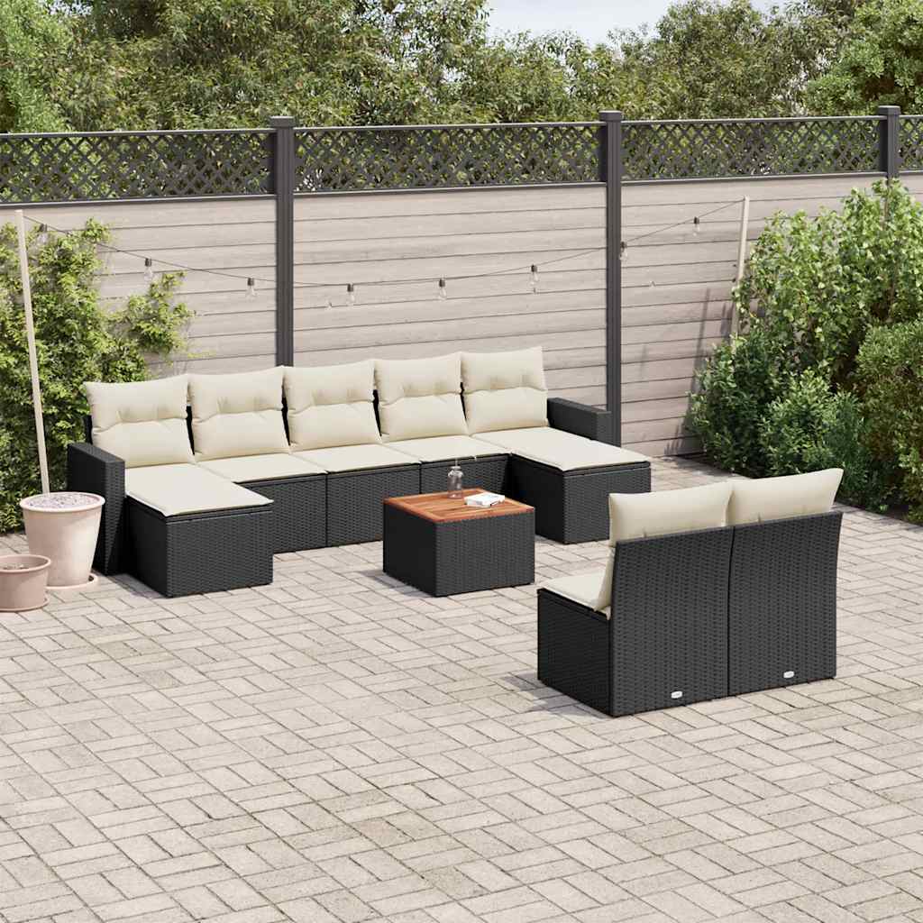 10-delige Loungeset met kussens poly rattan zwart is nu te koop bij PeponiXL, paradijselijk wonen!