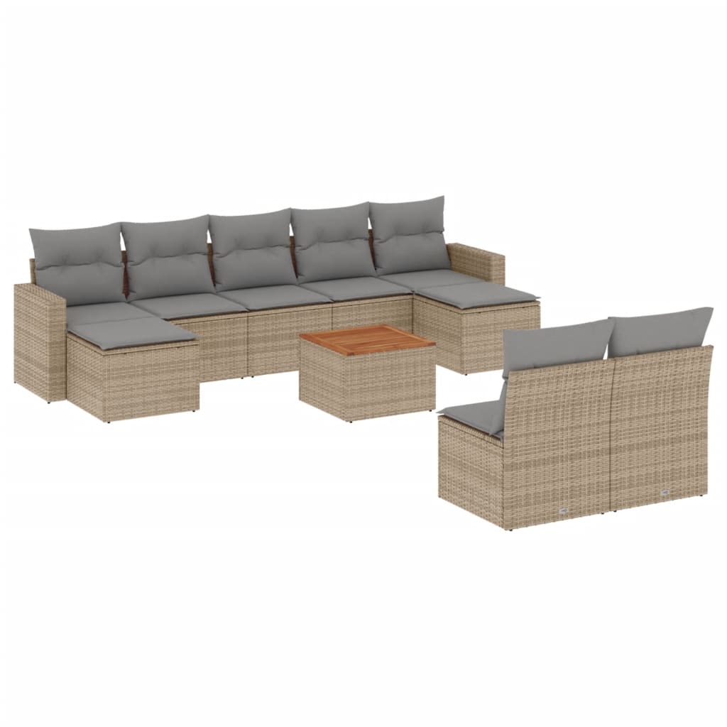 10-delige Loungeset met kussens poly rattan gemengd beige is nu te koop bij PeponiXL, paradijselijk wonen!