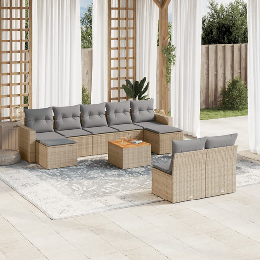 10-delige Loungeset met kussens poly rattan gemengd beige is nu te koop bij PeponiXL, paradijselijk wonen!