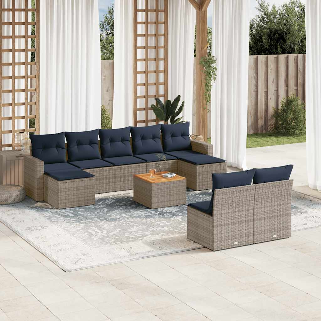 10-delige tuinbankset met kussens, grijs polyrotan is nu te koop bij PeponiXL, paradijselijk wonen!