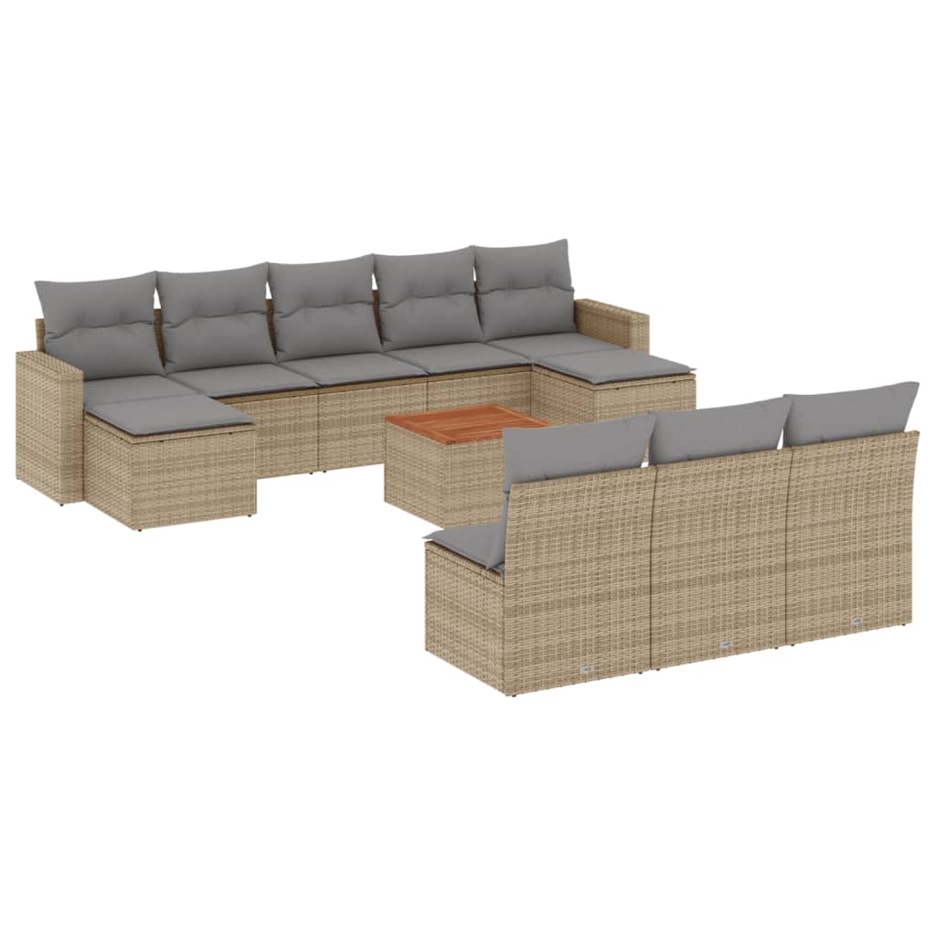 11-delige Loungeset met kussens poly rattan gemengd beige is nu te koop bij PeponiXL, paradijselijk wonen!