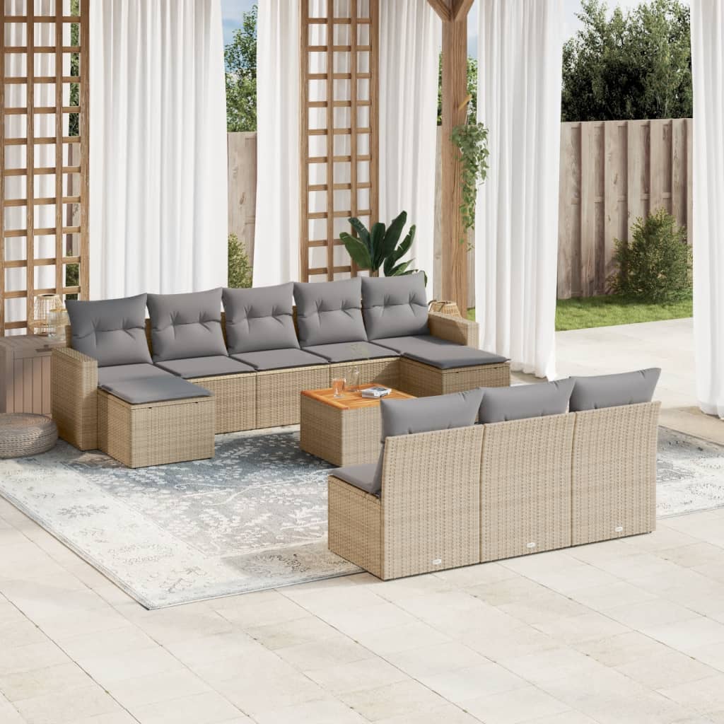11-delige Loungeset met kussens poly rattan gemengd beige is nu te koop bij PeponiXL, paradijselijk wonen!