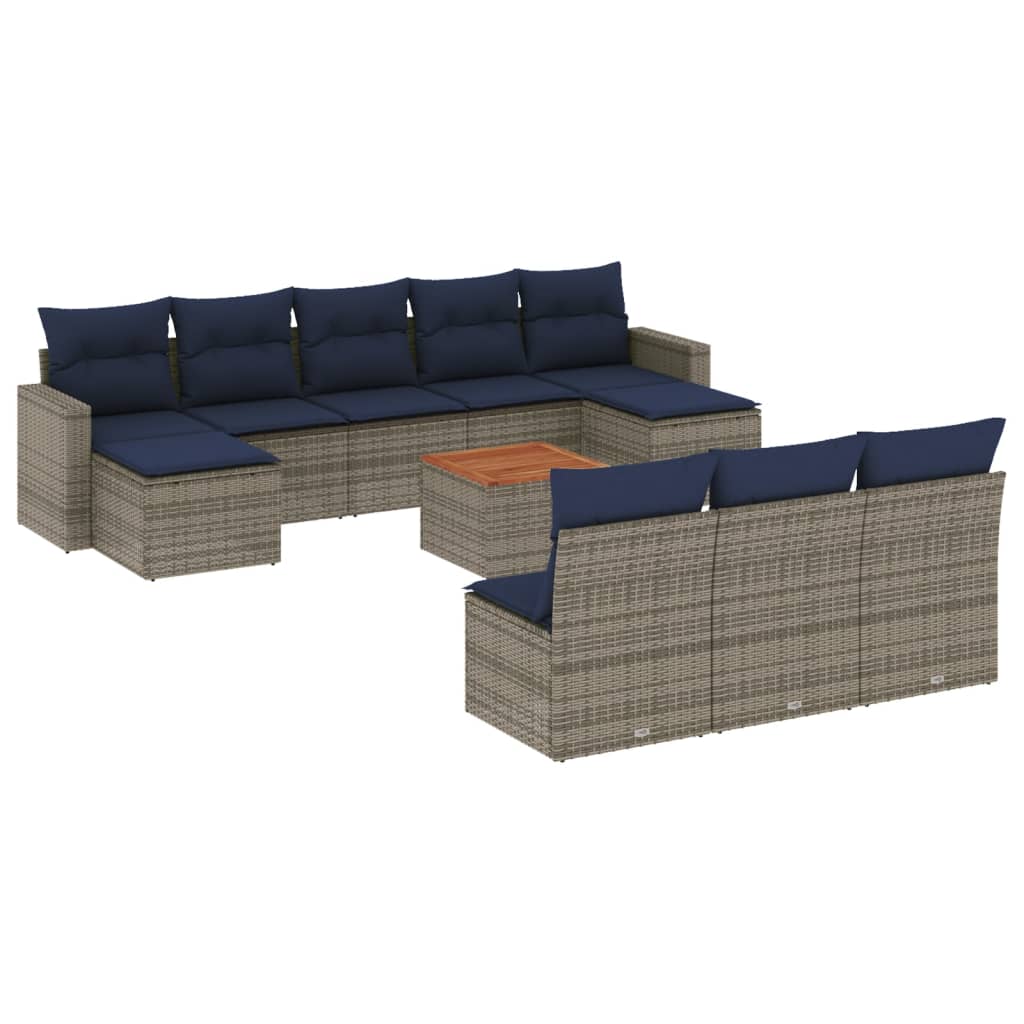 11-delige tuinbankset met kussens, grijs polyrotan is nu te koop bij PeponiXL, paradijselijk wonen!