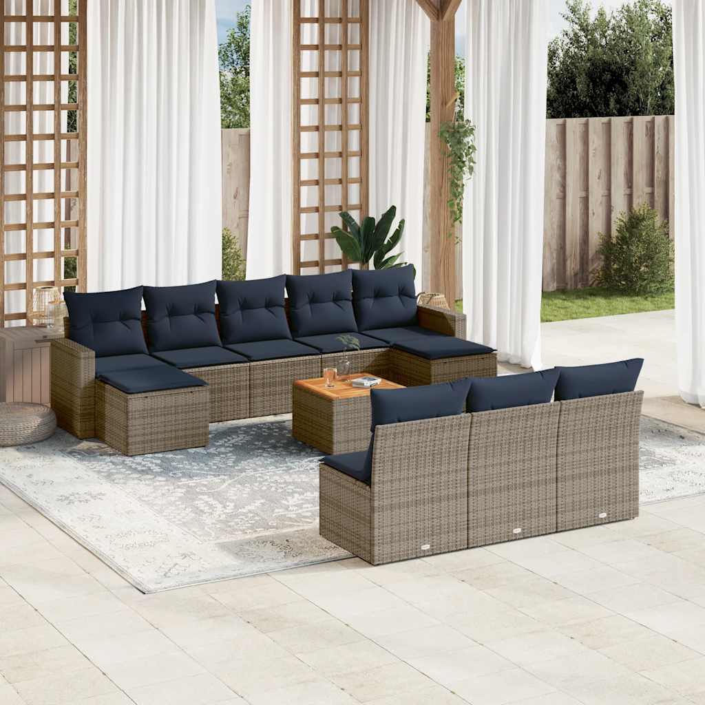 11-delige tuinbankset met kussens, grijs polyrotan is nu te koop bij PeponiXL, paradijselijk wonen!