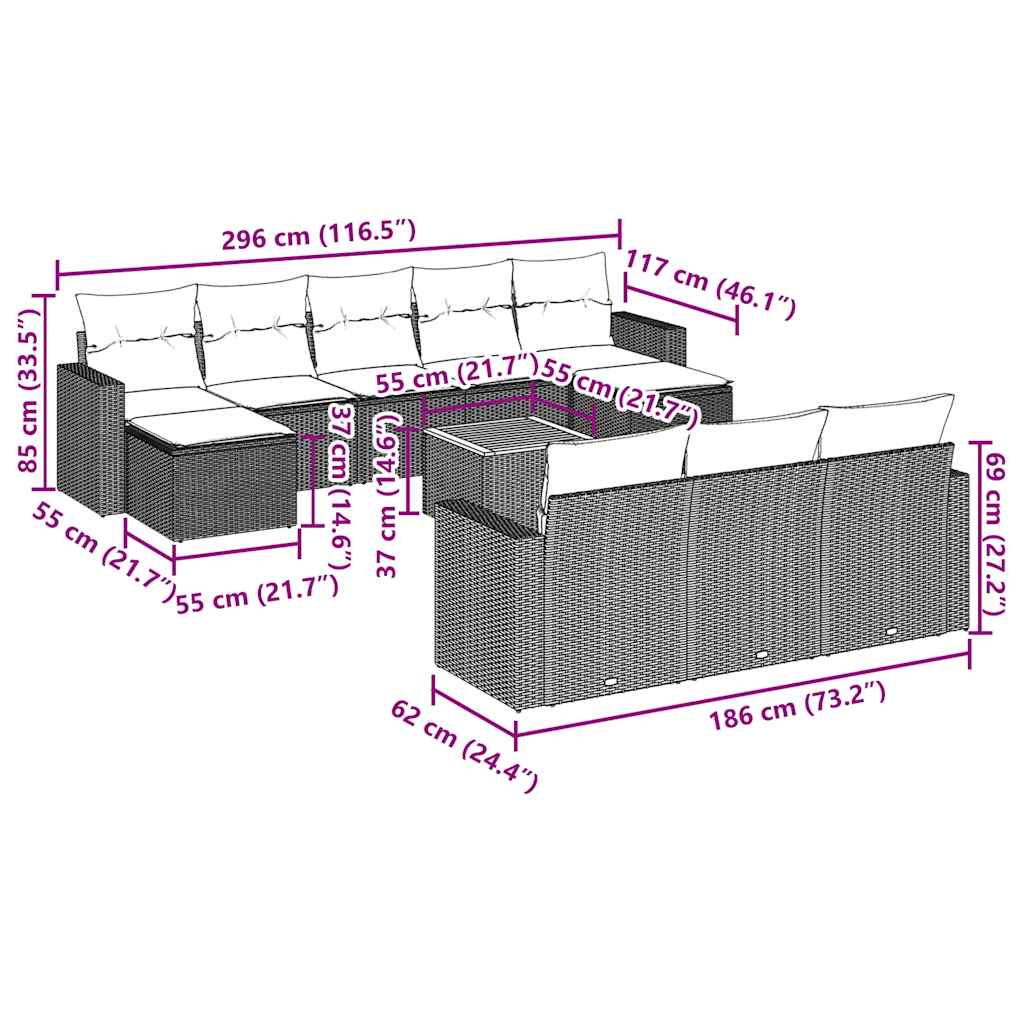 11-delige Loungeset met kussens poly rattan zwart is nu te koop bij PeponiXL, paradijselijk wonen!