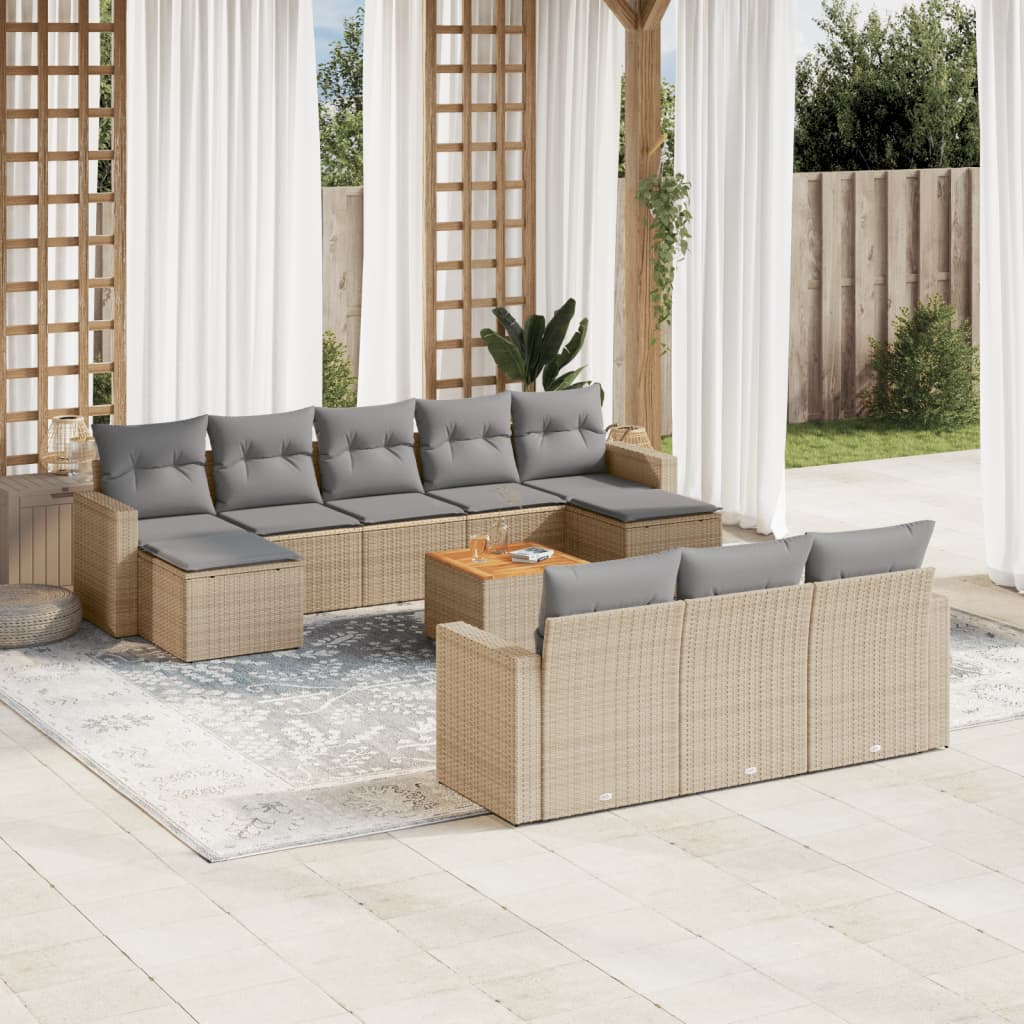 11-delige Loungeset met kussens poly rattan gemengd beige is nu te koop bij PeponiXL, paradijselijk wonen!