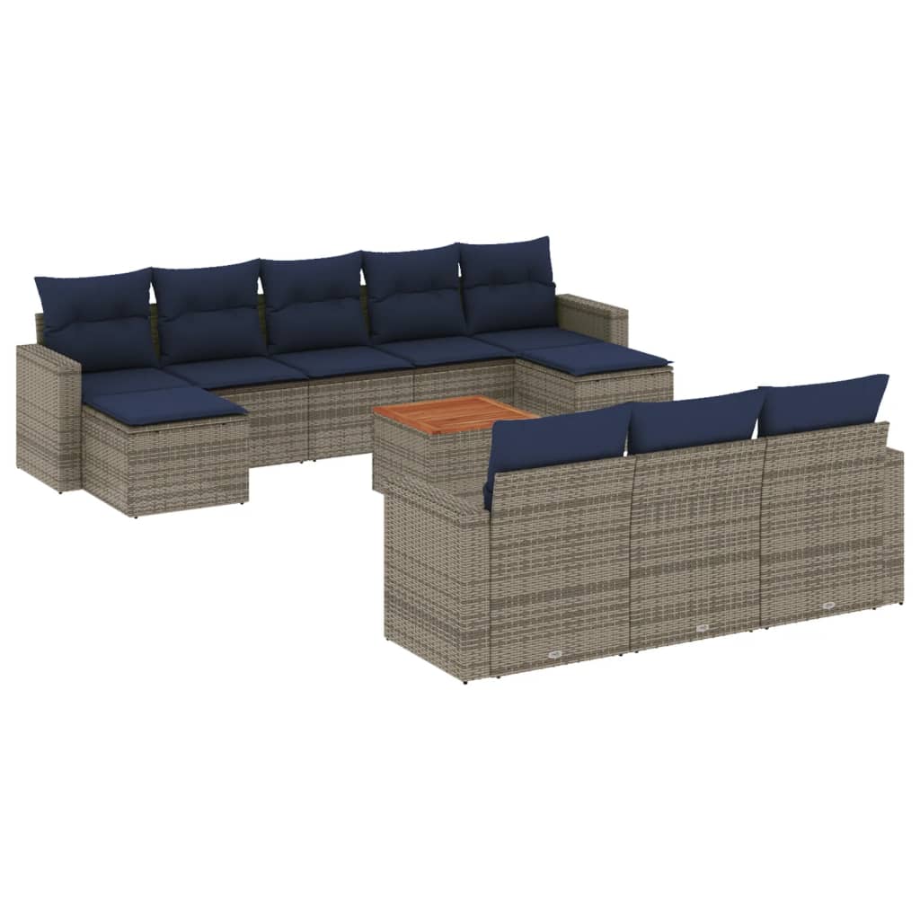 11-delige tuinbankset met kussens, grijs polyrotan is nu te koop bij PeponiXL, paradijselijk wonen!