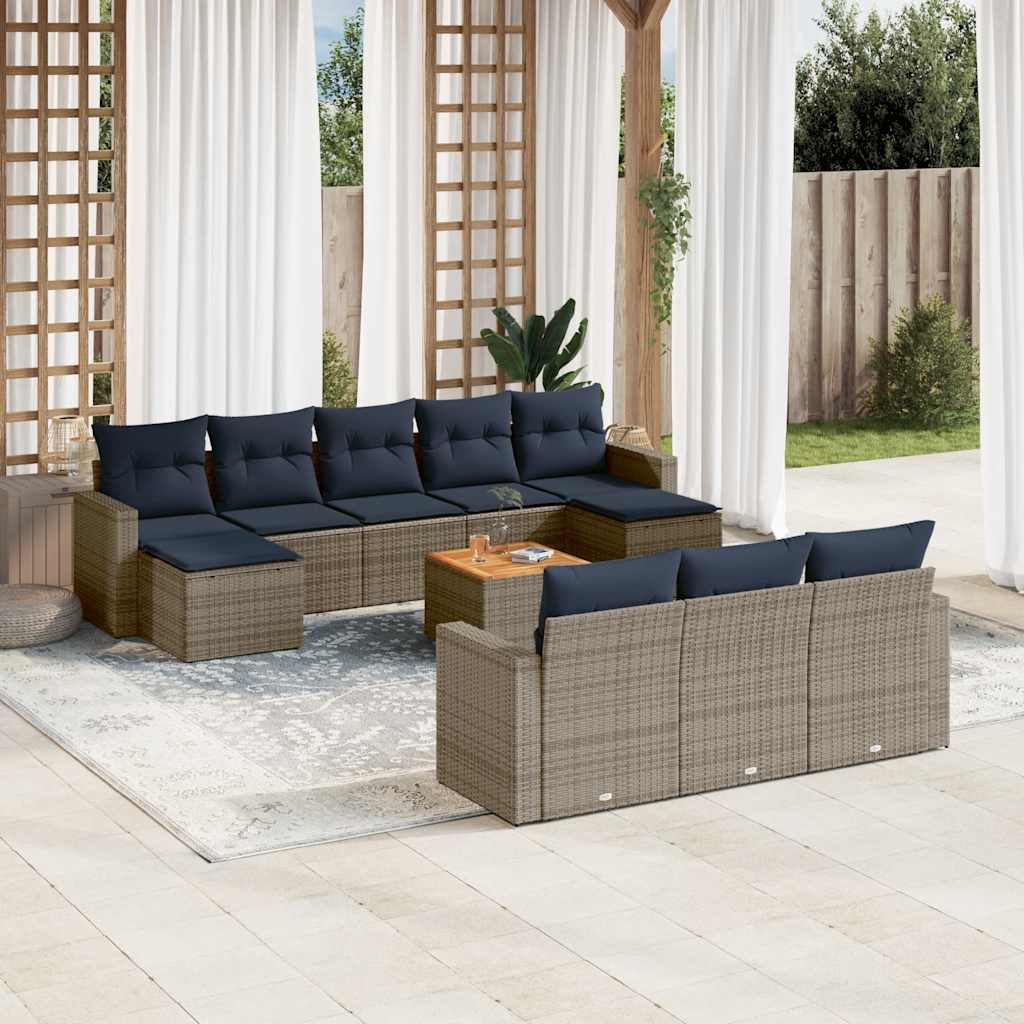 11-delige tuinbankset met kussens, grijs polyrotan is nu te koop bij PeponiXL, paradijselijk wonen!