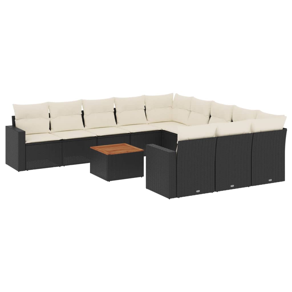 12-delige Loungeset met kussens poly rattan zwart is nu te koop bij PeponiXL, paradijselijk wonen!