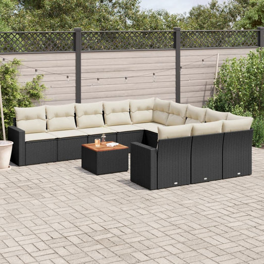 12-delige Loungeset met kussens poly rattan zwart is nu te koop bij PeponiXL, paradijselijk wonen!