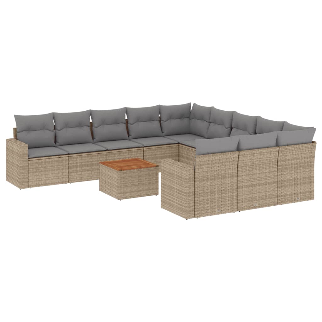12-delige Loungeset met kussens poly rattan gemengd beige is nu te koop bij PeponiXL, paradijselijk wonen!