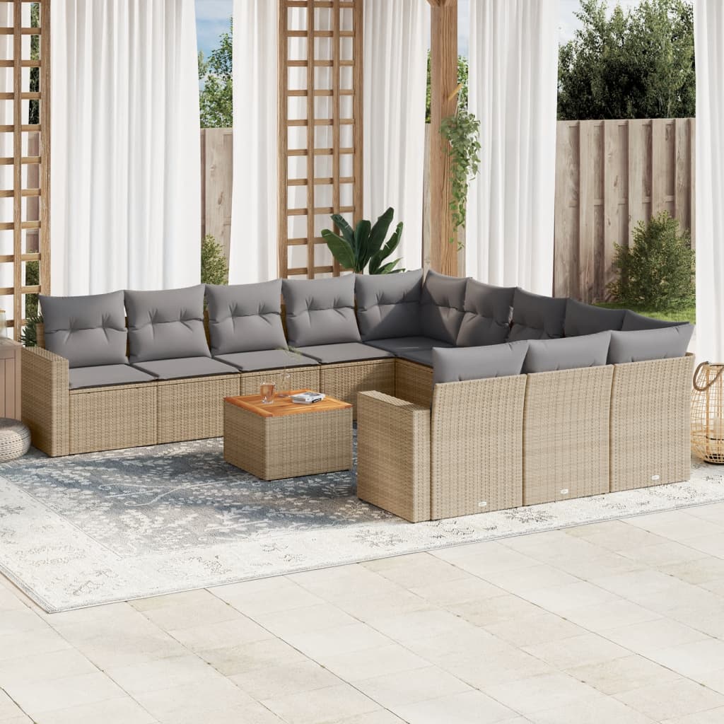 12-delige Loungeset met kussens poly rattan gemengd beige is nu te koop bij PeponiXL, paradijselijk wonen!