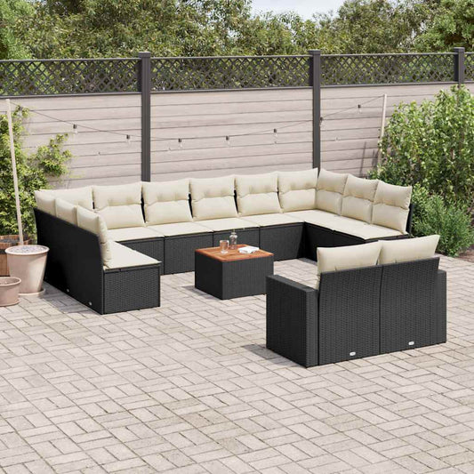 13-delige Loungeset met kussens poly rattan zwart is nu te koop bij PeponiXL, paradijselijk wonen!