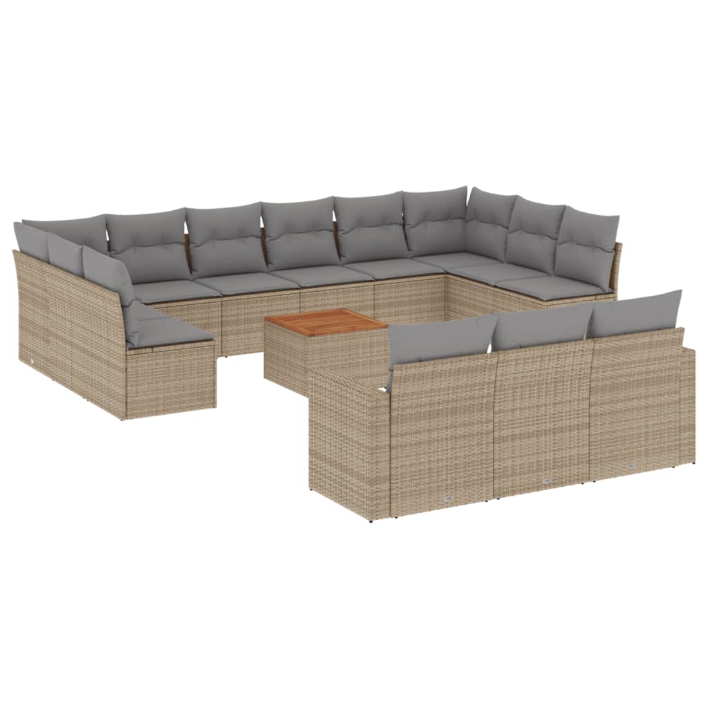 14-delige Loungeset met kussens poly rattan gemengd beige is nu te koop bij PeponiXL, paradijselijk wonen!