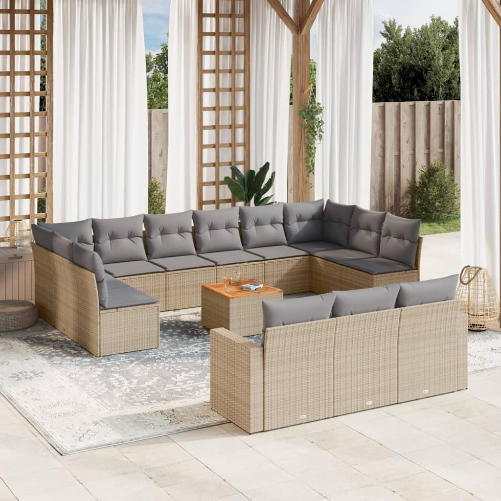 14-delige Loungeset met kussens poly rattan gemengd beige is nu te koop bij PeponiXL, paradijselijk wonen!