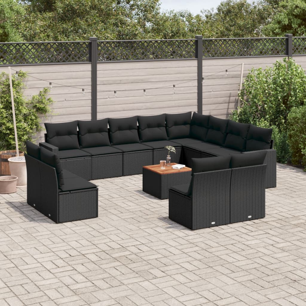 13-delige Loungeset met kussens poly rattan zwart is nu te koop bij PeponiXL, paradijselijk wonen!
