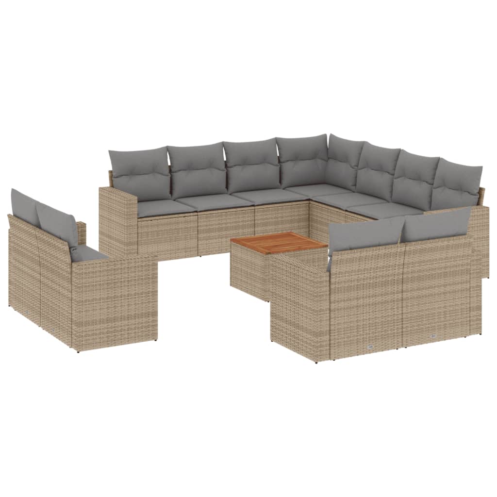 12-delige Loungeset met kussens poly rattan gemengd beige is nu te koop bij PeponiXL, paradijselijk wonen!