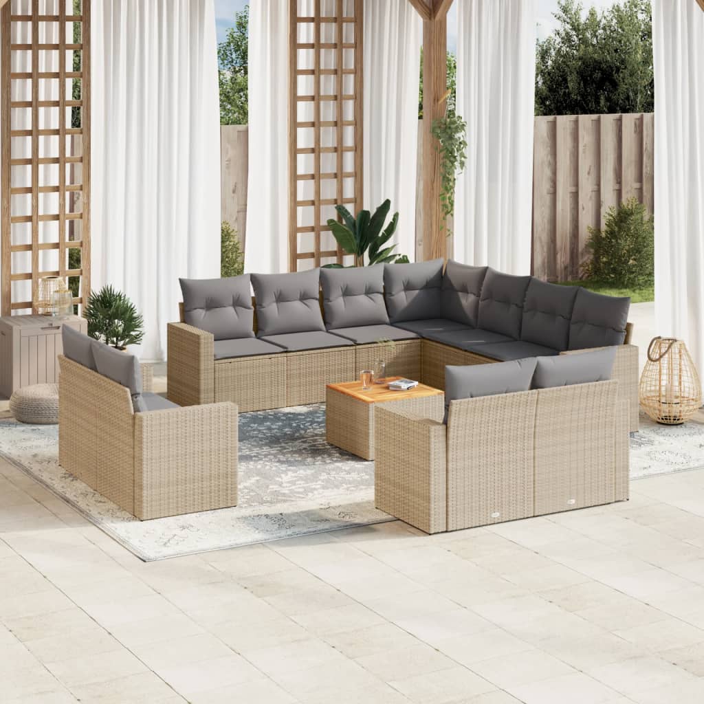 12-delige Loungeset met kussens poly rattan gemengd beige is nu te koop bij PeponiXL, paradijselijk wonen!