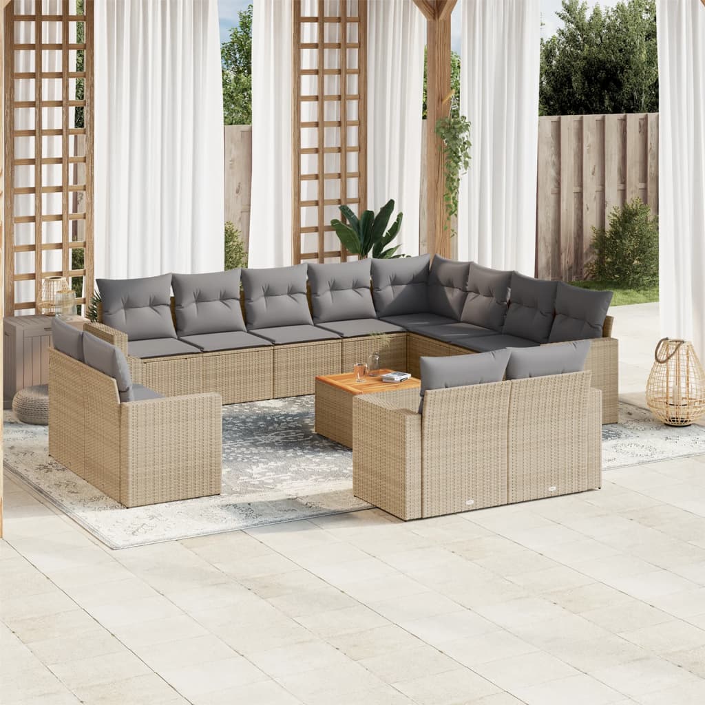 13-delige Loungeset met kussens poly rattan gemengd beige is nu te koop bij PeponiXL, paradijselijk wonen!