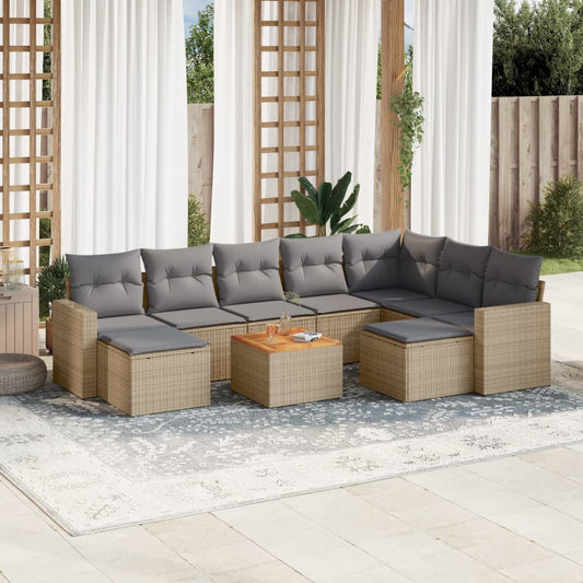 10-delige Loungeset met kussens poly rattan gemengd beige is nu te koop bij PeponiXL, paradijselijk wonen!