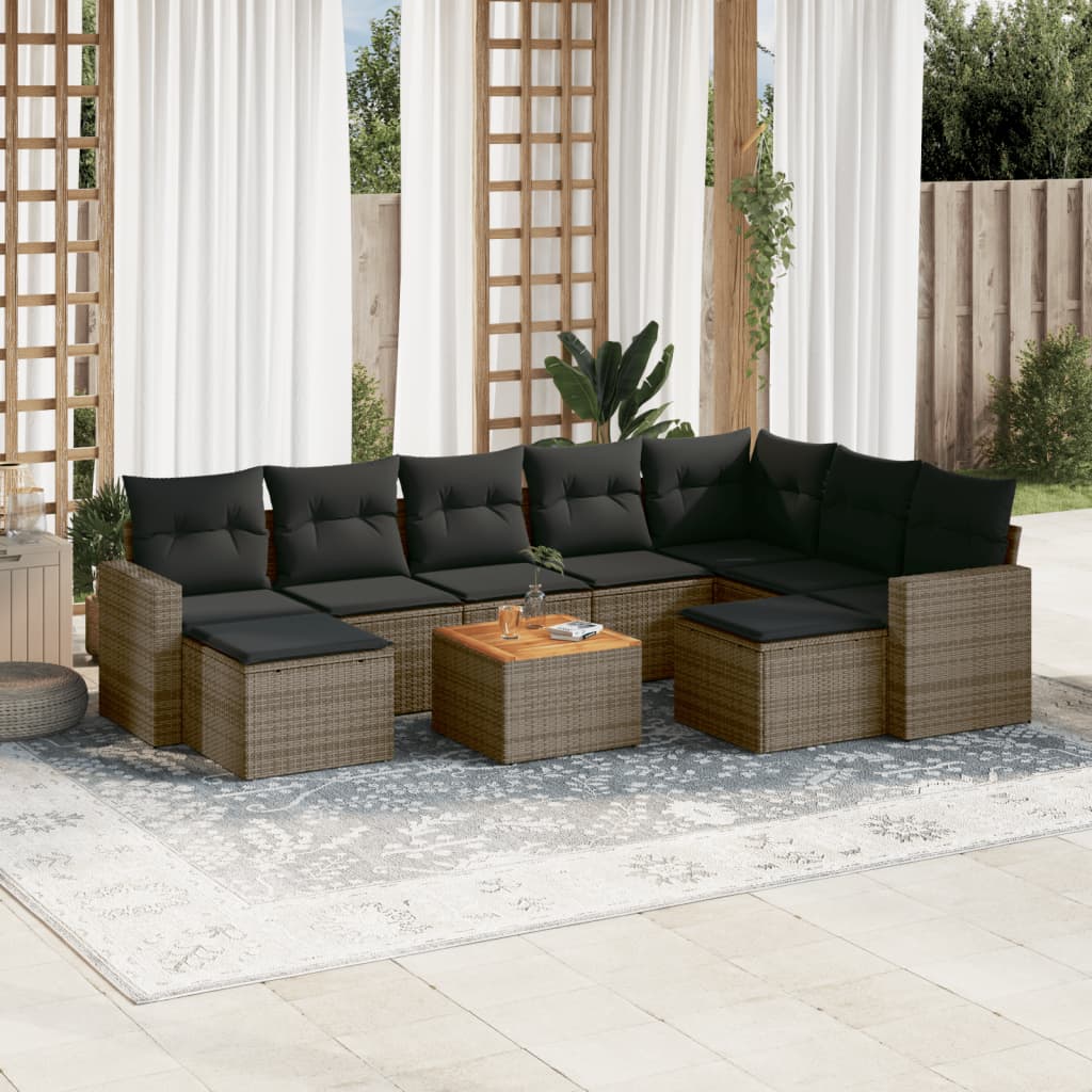 10-delige Loungeset met kussens poly rattan grijs is nu te koop bij PeponiXL, paradijselijk wonen!