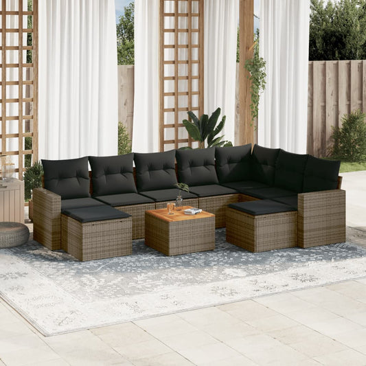 10-delige Loungeset met kussens poly rattan grijs is nu te koop bij PeponiXL, paradijselijk wonen!