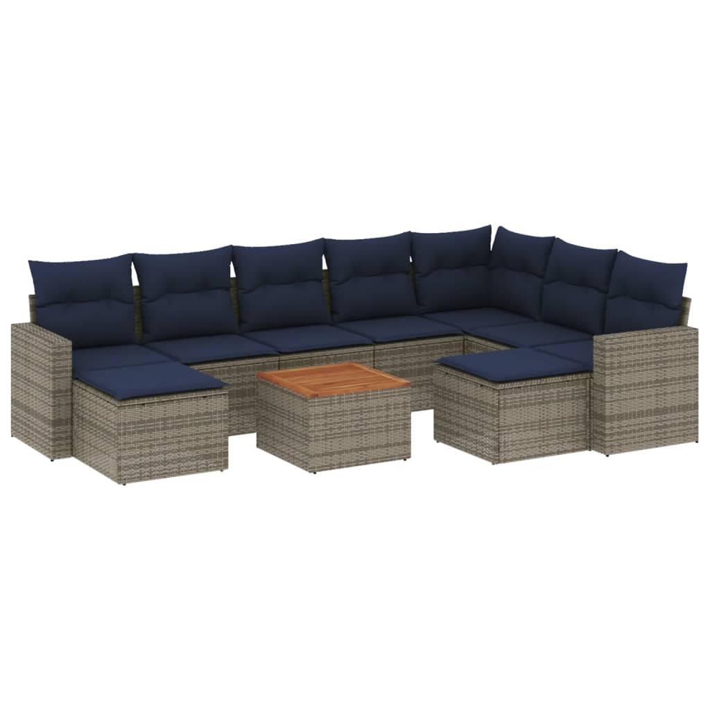 10-delige tuinbankset met kussens, grijs polyrotan is nu te koop bij PeponiXL, paradijselijk wonen!
